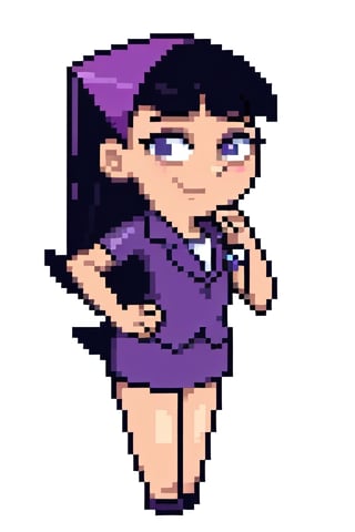 Trixie Tang, 1girl, solo, purple dress suit, curvy