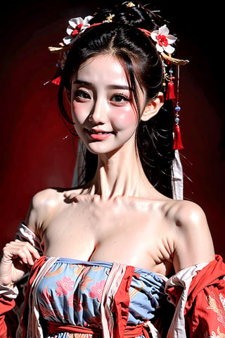 A beautiful Chinese girl with a real Asian yellow skin color. There are a few small spots or small moles or small warts scattered on the skin of the body. The chest is very concentrated and firm. She has light makeup on her face, smiles, and has bright eyes. , eyes looking into the camera, random hairstyles and hair accessories, random photo poses, random face shapes, random clothing colors, random background matching, real photo quality, depth of field, clear background, backlight, 32K resolution