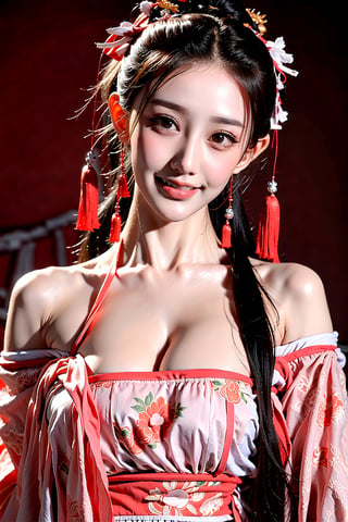 A beautiful Chinese girl with a real Asian yellow skin color. There are a few small spots or small moles or small warts scattered on the skin of the body. The chest is very concentrated and firm. She has light makeup on her face, smiles, and has bright eyes. , eyes looking into the camera, random hairstyles and hair accessories, random photo poses, random face shapes, random clothing colors, random background matching, real photo quality, depth of field, clear background, backlight, 32K resolution