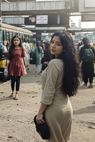 School girls road crossing, Crowd city, girls walking , bikes, car, Bus, busy cityCreate an realistic concept centered around a modern indian girl with fair skin with enchanting and timeless beauty. Her expressive eyes are windows to a world of emotion, her captivating smile leaves an indelible mark, and her flowing hair is a visual poetry. Explore how her gentle touch creates an aura that infuses every shared moment with a sense of destiny and magic. Develop the storyline, characters, and the world in which this enchanting girl exists, and let her presence be a driving force behind the themes and narrative. ,Realism,Mallugirl,Thrissur,Very crowded city, round ass