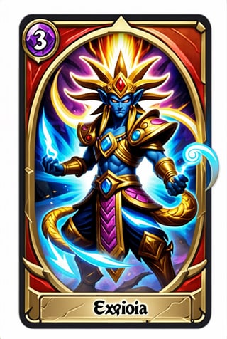 ((Masterpiece in 4K resolution, style inspired by Hearthstone and Yu-Gi-Oh! card design, featuring the Exodia Card)). | Collectible card representing the iconic Exodia Card from Yu-Gi-Oh!, adapted to the style of Hearthstone cards. Exodia stands in an imposing and majestic pose, surrounded by mystical flames and magical elements that enhance his aura of supreme power and destruction. | The card's background features a mix of the Hearthstone and Yu-Gi-Oh! universes, with dark clouds, lightning, mystical symbols and details of an ancient temple. The icons and details typical of Hearthstone cards are present, harmonizing the overall design. | Composition centered on the character, with a slightly low angle, highlighting the feeling of power and grandeur. | Dramatic lighting, with warm tones and strong contrasts, deep shadows and light effects that enhance the mystical appearance and details of the character and setting. | Hearthstone Card inspired by the Exodia Card from Yu-Gi-Oh!, creating a unique fusion between the two card styles. | ((perfect_design, perfect_composition, perfect_layout)), ((perfect_detail, perfect_texture)), ((perfect_composition, perfect_design, perfect_layout, perfect_detail, ultra_detailed)), (((enhance_details, correct_imperfections))), More Detail, Enhance.