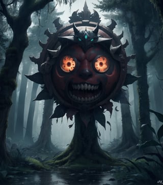 (Masterpiece in maximum 16K resolution, illustration style inspired by The Legend of Zelda Majora's Mask, with touches of horror and macabre.)) | Link is in the macabre forest, wearing Majora's Mask on a night of heavy rain. He is dressed in his signature green tunic, but the mask gives him a sinister and frightening appearance. | The forest is dense and dark, with gnarled trees and rotting leaves scattered across the ground. Heavy rain creates a gloomy and oppressive atmosphere, while lightning lights up the sky every now and then. | The composition of the scene is dynamic, with camera angles that emphasize the feeling of fear and despair. Link is in a defensive pose, holding his sword and shield, while looking around with expressionless eyes. | The lighting effect is dark, with cold lights and deep shadows that create a dramatic contrast and enhance the horror atmosphere. | Link using Majora's Mask in a macabre forest at night, raining heavily. | {The camera is positioned very close to him, revealing his entire body as he assumes an exciting pose, interacting with and leaning against a structure in the scene in an exciting way.} | He takes a (((exciting pose as he interacts, boldly leaning on a structure, leaning back in an exciting way))), (((((full-body_image))))), ((perfect_pose, perfect_anatomy, perfect_body)), ((perfect_finger, perfect_fingers, perfect_hand, perfect_hands, better_hands)1.0), ((More Detail, ultra_detailed, Enhance)).,