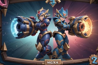 ((Masterpiece in 4K resolution, style inspired by Hearthstone card design and the Mega Man X universe, optimized for card image dimensions)). | Collectible character card depicting Mega Man X, the robotic protagonist of the popular game series, carefully sized to perfectly fit the dimensions of the card's image. Mega Man X is portrayed in a dynamic pose, with his cannon in hand and determined eyes, ready to face his enemies. | The card's background features a futuristic battle scene, with metallic elements and light effects that resemble the environment of the Mega Man X games. Icons and details typical of Hearthstone cards are present, harmonizing the overall design and adapting to the card's dimensions. | Composition centered on the character, with a slightly low angle, highlighting the feeling of power and prominence, adjusted according to the proportions of the image. | Vibrant lighting and strong contrasts, with light and shadow effects that highlight the metallic appearance and details of the character and setting, maintaining legibility and visual impact within the dimensions of the card. | Hearthstone card of Mega Man X, a powerful robot seeking justice in the futuristic gaming universe, carefully sized to the dimensions of the card's image. | ((perfect_design, perfect_composition, perfect_layout)), ((perfect_detail, perfect_texture)), ((perfect_composition, perfect_design, perfect_layout, perfect_detail, ultra_detailed)), (((enhance_details, correct_imperfections))), More Detail, Enhance