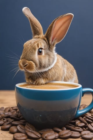 Rabbit drinking from a coffee cup