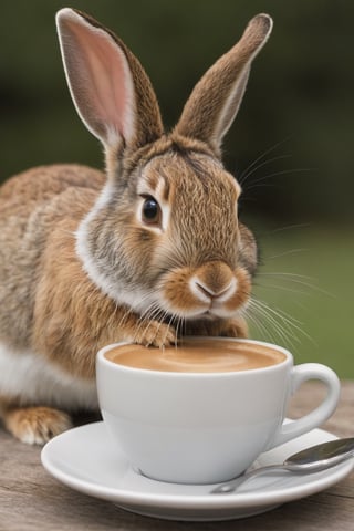 Rabbit drinking from a coffee cup