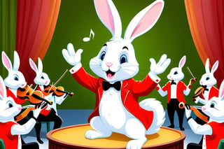 Anthropomorphic rabbit conducting an orchestra 