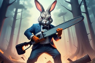 Anthropomorphic rabbit psychopath with a chainsaw