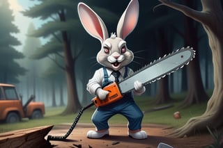 Anthropomorphic rabbit psychopath with a chainsaw