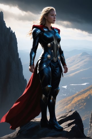 Beautiful girl standing by a top of mountain, dramatic lighting, illustration by Greg rutkowski, yoji shinkawa, 4k, digital art, concept art, trending on artstation, Movie Still
Thor suit