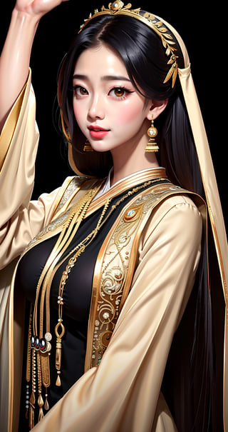 best quality, masterpiece, Long hair, gold eyes,white clothes, looking up, upper body, hair strand, Fair skin, side breast, sexy pose, full_body, from_side , head turning to viewer, (black background : 1.2)