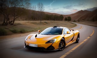 Amidst the endless expanse of a desolate highway, a solitary hyper-realistic figure faithfully navigates the shimmering contours of a maze-like McLaren P1 GT. Colorful, ephemeral, and entrancing geometric Abstract & Conceptual patterns devour the asphalt, seamlessly merging into the nebulous landscape around them. As the sun sets, the Psychedelic sky ignites in a fiery blaze of oranges and purples reflecting off the bilious Craft Art Déco livery of the vehicle.In the grips of this electrifying spectacle, the equilibrized driver demonstrates an inexplicable kinship with the machine, escalating their symbiotic union iridescently within the elusive confines of the Futuristic & Sci-Fi Conceptual highway, oblivious to the phantasmic detritus of time surviving only within the artistic realms of Abstract & Conceptual expression.