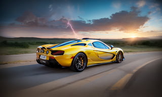 Amidst the endless expanse of a desolate highway, a solitary hyper-realistic figure faithfully navigates the shimmering contours of a maze-like McLaren P1 GT. Colorful, ephemeral, and entrancing geometric Abstract & Conceptual patterns devour the asphalt, seamlessly merging into the nebulous landscape around them. As the sun sets, the Psychedelic sky ignites in a fiery blaze of oranges and purples reflecting off the bilious Craft Art Déco livery of the vehicle.In the grips of this electrifying spectacle, the equilibrized driver demonstrates an inexplicable kinship with the machine, escalating their symbiotic union iridescently within the elusive confines of the Futuristic & Sci-Fi Conceptual highway, oblivious to the phantasmic detritus of time surviving only within the artistic realms of Abstract & Conceptual expression.