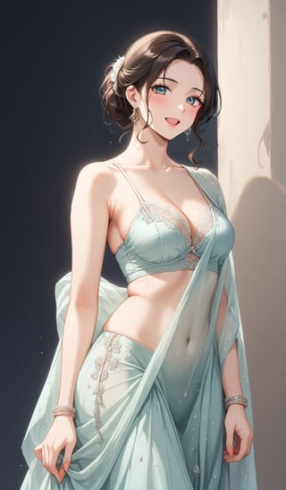 A stunningly beautiful girl, dressed in refined European clothing, is depicted in the height of summer's glow. Embrace the warmth and sophistication with a realistic and detailed composition, immersing the viewer in the exquisite textures of silk, satin, and lace, as they capture the timeless elegance of this enchanting moment.