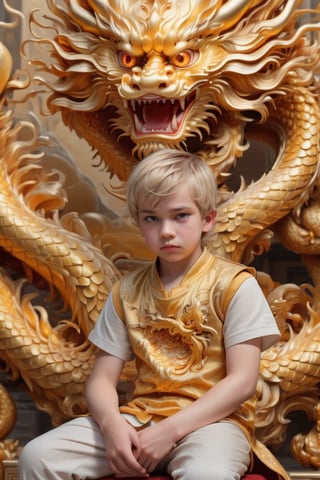 (close view, masterpiece, best quality, highres), 1boy, neuvillette, upper body, looking at viewer, serious expression, (detailled background, sitting on a throne),dragon chinese,golden dragon