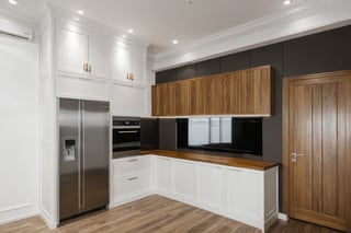 Raw photo,Masterpiece, high quality, best quality, authentic, super detail,
indoors, interior , ((DINING AND KITCHEN room :1.3)) cabinet, modern style, daylight, (WHITE WALL),Modern