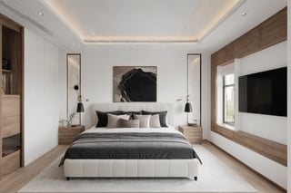 Raw photo,Masterpiece, high quality, best quality, authentic, super detail,
indoors, interior , ((bedroom :1.3)), modern style, daylight, (WHITE WALL),luxury