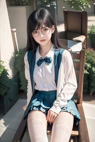 1girl,outdoor,bright light, (spread legs:1.5), (straddling chair:1.4),(leg up), ((masterpiece, 8k, RAW, ultra realistic)), (dynamic view), dutch angle, miku nakano, show breasts,  nakano_miku_ecsta, having breakfast before school, long hair, bangs, blue eyes, brown hair, shirt, hair between eyes, big smile, headphones,  (BLUE CARDIGAN), white shirt, (GREEN SKIRT), (black pantyhose), headphones around neck,
,MIKU NAKANO,nakano_miku_ecsta,masterpiece,Detail,little_cute_girl,Detailed,nerd_girl,glasses,knees up and sitting,panties,high_heels,lifting shirt:1.2, underboobs,lifting shirt,balenciaga,mikas,underb00b,school uniform