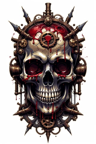 T-SHIRT DESIGN, STEAMPUNK ART, DEATHBONE SKULL,BLOOD SPLASH,, ,SACRICE SKULL AT THE CENTER OF THE HEAD,SCARY,BIG FACE,