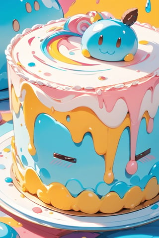 //quality, masterpiece:1.4,detailed:1.4,best quality:1.4, //,close_up shot  of slime cake, cake focus,low-angle_shot,Colorful art,Vivid Colors,CakeStyle