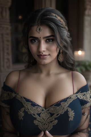 (masterpiece, best quality, ultra-detailed, 8K),high detail, realisitc detailed, a beautiful young mature arabic women curvy body with long flowy black hair over shoulders in the dark, wearing a full tight indian lacy net multi color saree fully see through dress in wedding palace tempting manner, blue eyes, pale soft skin, kind smile, glossy lips, a serene and contemplative mood, red lips,hd makeup,Indian,(blue eyes)(temptaation shy manner)
,Woman