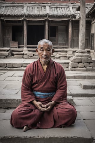 The focus is on a Tibetan ascetic who is meditating, The dirty and worn clothes, sharp lines and vivid colors seem to have nothing to do with him in the background of chaotic buildings and numerous tourists, The overall effect is thought-provoking and the vision breaks the boundaries, challenging traditional aesthetics,