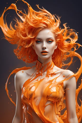 (biomorphism high fashion model), Biomorphism, Delicate details, Splash art, concept art, hair color or  orange, 8k resolution blur background Vivid colors, Broken Glass effect,  