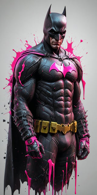 ACGN, realistic, Batman with pink color mask, chains, (((splashes of neon colors))), neon colors