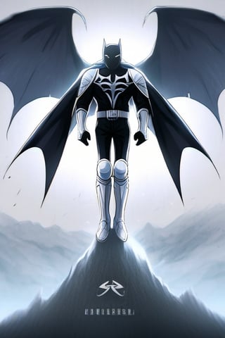 The animated version of Batman that belongs to the movie "Justice League x RWBY: Super Heroes & Huntsmen - Part 1" (He does have black hair, dark blue eyes, black pants, gray boots, gray metal knee pads, a gray breastplate with a black bat symbol on the front and underneath, a black long-sleeved t-shirt, black metal bat-shaped shoulder pads, gray armbands with 3 side blades on the sides, gloves blacks, a gray scarf, a gray utility belt and the age of 17), where Batman/Bruce Wayne is a "Bat Faunus" (Human being with two oversized black bat wings emerging from his back), in a landscape night with bats flying around.