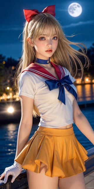 Ultra high definition photos, high definition works, close-up photos, beauty, blonde hair, bobbed hair, blue eyes, big breasts, mature models, dreamy models, body exposure, realism, portraits, glamorous figures, realism, Haerin_NJ

Sv1, sailor senshi uniform, short sleeves, (orange skirt), elbow gloves, tiara, pleated skirt, miniskirt, red bow, orange choker, white gloves, jewelry, city, night, moon, cowboy shot, standing, orange sailor collar