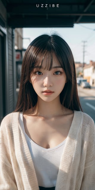 a young woman,looking at the camera,posing,ulzzang,naver fanpop,ffffound,streaming on twitch,character album cover,blues moment,style of Alessio Albi,daily wear,moody lighting,appropriate comparison of cold and warm,reality,