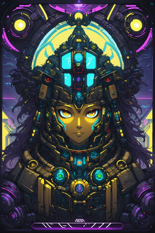 Churnstyle,cyberpunk,tarot card,4K UHD,studio ghibli style,neo-aztec,high-tech lowlife, ,nocturne,breakdomain,portraitart,portrait art style