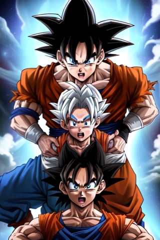 Goku from dragon ball z half ultra instinct and his friends Vegeta in ultra ego 