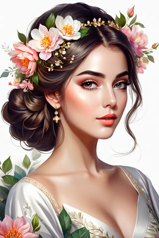 Image of a woman with flowers in her hair, elegant digital painting, beautiful gorgeous digital art, beautiful digital art, exquisite digital illustration, Beautiful digital illustration, detailed beautiful portrait, gorgeous digital art, beautiful portrait image, Beautiful illustrations, digital art portrait, lookover style, in digital illustration style, beautiful fantasy style portrait, beautiful digital artwork