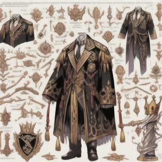 design of a 2D male character, comic style, based on the combination of the chess pieces of the white king and the black king, with designs on steampunk in the clothing, a crown, background to contrast the character.