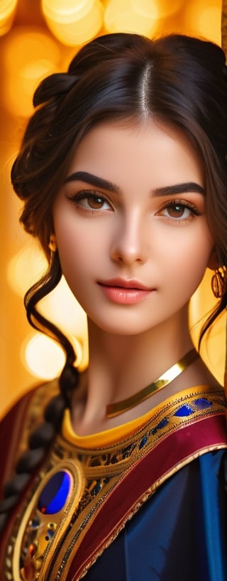 A portrait of a Byzantine style girl with golden background. (masterpiece, top quality, best quality, official art, beautiful and aesthetic:1.2), (1girl:1.4), portrait, extreme detailed, highest detailed, simple background, 16k, high resolution, perfect dynamic composition, bokeh, (sharp focus:1.2), super wide angle, high angle, high color contrast, medium shot, depth of field, blurry background,,itacstl