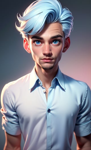 (best quality, 4k, 8k, highres, masterpiece:1.5),full body image, ultra-detailed, solo,looking at viewer,short hair,shirt,1boy,ice blue eyes, white shirt,upper body,white hair,male focus,collared shirt,portrait,Portrait