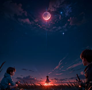 stars in the dark night sky 8k  1girl 1boy 
