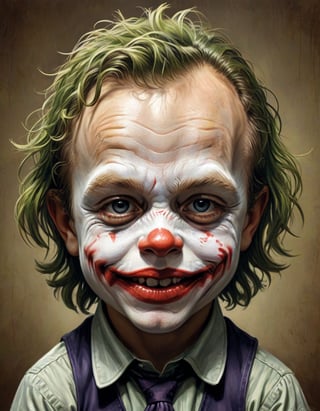 joker(heath ledger) as a toddler, extreme caricature
