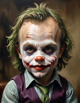 joker(heath ledger) as a toddler, extreme caricature
