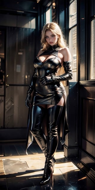 dominatrix, ((cover up to hips with pantyhose)), ((leather thigh boots with killer heels)), long gloves, expensive jewelries, noble top attires, stern facial expression
masterpiece, best quality, photorealistic, raw photo, 1girl, long blonde hair, blouse, light smile, detailed skin, pore, off_shoulder, Realism, rainbow hair, beautiful and aesthetic, 16K, (HDR:1.4), high contrast, bokeh:1.2, lens flare, (vibrant color:1.4), (muted colors, dim colors, soothing tones:0), cinematic lighting, ambient lighting, sidelighting, Exquisite details and textures, cinematic shot, Warm tone, (Bright and intense:1.2), wide shot, by playai, ultra realistic illustration, siena natural ratio, anime style, Full length side view, cinematic lighting, ambient lighting, sidelighting, Black background, Studio lighting, professional photography, rich color,Looking down,Hot 