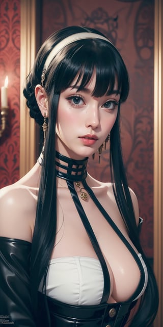 Perfect face, perfect body, blue eyes, glamorous, gorgeous, delicate, romantic, Elizabethan woman, steampunk gothic romanticism, Harrison Fisher dark twist style, anime, zoomed in, short hair with long locks, (thick eyeliner), (eye shadow),(red lips), blush