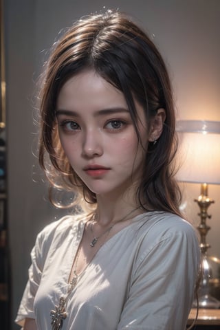 (Best quality, 8k, 32k, Photorealistic, UHD:1.2),

lifelike rendering, Photo of Pretty Japanese woman,  18yo,double eyelids, highly details glossy eyes, glossy full lips, exquisite facial, soft curves, (pale skin:1.3), exquisite skin texture, necklace with a tiny charm, shape focus,ray tracing, detailed hair, detailed fabric rendering,
