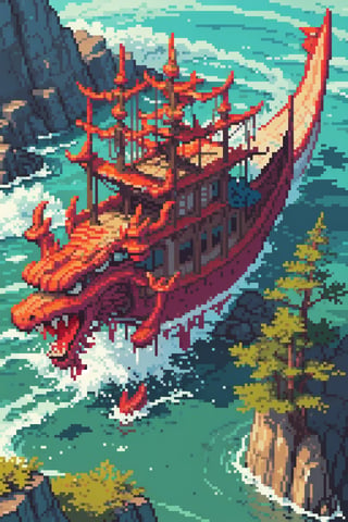 1dragon ship, in the river, ,,art_booster,3d animation