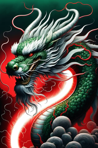 Chinese green dragon , red eye, gamma ray eye, laser eye,,cloud,Special effects, thunder and lightning, particles,,ink,