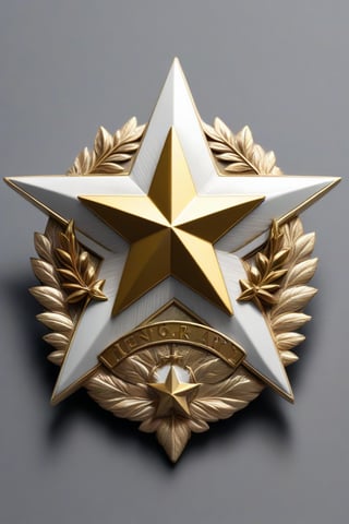 a 3D golden star-shaped commemorative badge with the number (((one))) on top of it, a laurel wreath on the sides of the star and a white flag with the text: "Tensor Art" at the bottom,Text