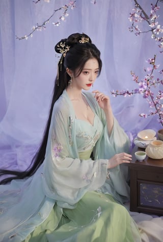 (masterpiece, best quality:1.2),1girl, solo, long hair, black hair,Hairpins,necklace, hair ornament, dress, full body, flower, earrings, indoors, hair bun, (purple-green dress:1.23),(Tube top Hanfu long skirt:1.1), pillow, bed, night, chinese clothes, table, branch,daxiushan, ,daxiushan style,(huge breasts:1.99), (full breasts:1.59), realistic,hanfu, daxiushan,Shoulders are exposed, , daxiushan, arien_hanfu, FilmGirl,Xningyudie