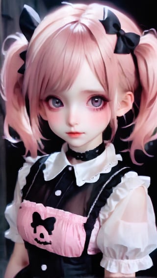 beautiful young girl, dressed in a Lolita fashion ensemble,
goth skull accessories,black choker,twin pigtails hair,pink Lace Shirt,large Breast,
 seamlessly blending the cute and feminine elements of Lolita with a more boyish charm,Emphasize the fusion of frills, bows, and a playful aesthetic with a tomboyish twist in her attire,goth person,GothEmoGirl,enakorin, hdgxl