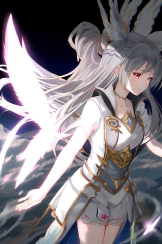 Magical girl with silver hair, red eyes, gray wings praying at sky anime style

Subject: Magical girl with silver hair, red eyes, gray wings

[2] A mesmerizing magical girl with flowing silver hair that shimmers in the sunlight, her piercing red eyes radiating determination and power. Her gray wings extend gracefully from her back, adding an aura of mystique to her presence.
[3] The vast expanse of the sky serves as a canvas for her prayers, painted with hues of purples and pinks, creating a breathtaking backdrop for her magical abilities.
[4] The atmosphere is filled with a mix of anticipation and serenity, as if the very air holds its breath in admiration of her connection to the celestial realm.
[5] Anime-style illustrations capture the dynamic movement and intricate details of her magical girl transformation, emphasizing the vibrant colors and ethereal glow surrounding her.
[6] CLAMP, Naoko Takeuchi, Studio Ghibli, Makoto Shinkai, Magic Knight Rayearth, Puella Magi Madoka Magica —c 10 —ar 2:3,gbfyuisis