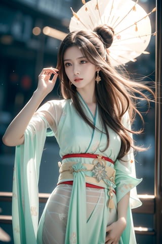 The background is midnight sky,big moon,dark night,floral leaf blowing,16 yo, 1 girl, flying in the air,halo,shining bracelet,beautiful hanfu(transparent), cloth blowing in wind, solo, {beautiful and detailed eyes}, calm expression, natural and soft light, delicate facial features, cute japanese idol, very small earrings, ((model pose)), Glamor body type, (dark hair:1.2),  beehive,big bun,very_long_hair, hair past hip, curly hair, flim grain, realhands, masterpiece, Best Quality, photorealistic, ultra-detailed, finely detailed, high resolution, perfect dynamic composition, beautiful detailed eyes, eye smile, ((nervous and embarrassed)), sharp-focus, full_body, sexy pose,cowboy_shot,ruanyi0060