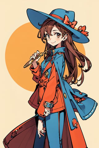 beautiful, 1girl,
(Brown hair:1.2),
long hair, smile, (detective:1.2),Magnifying glass,
Detective's hat,
Light color Trench coat, hk_girl